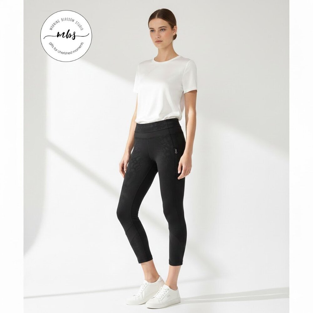 Lululemon Camo Mid‎ Rise Zipper Pockets Cropped Leggings Black Women 6
